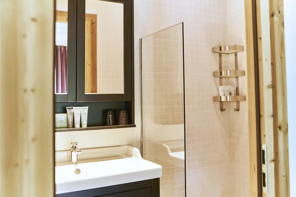 L'Annexe – salle de bain avec vasque et niche de douche carrelée